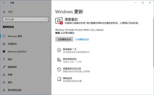 Win10 19645快速预览版怎么手动更新