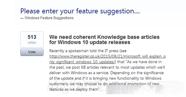 Win10补丁神神秘秘不提供更新内容 N多用户抓狂