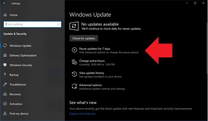 Win10用户现可暂停意外更新