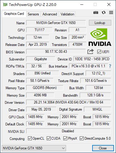 技嘉GTX 1650显卡性能怎么样 技嘉GTX 1650 Gaming OC显卡评测