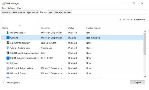 Win10 2004如何移除Cortana开机启动项
