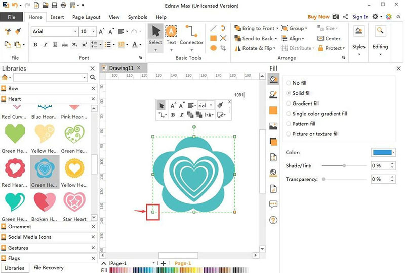 Edraw Max亿图图示怎么创建绿色花边心?