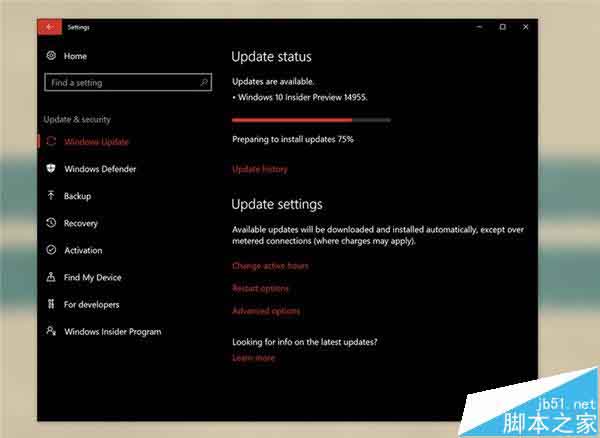 Win10 RS2预览版14955今日推送  解决预览版14951下载卡0%的bug