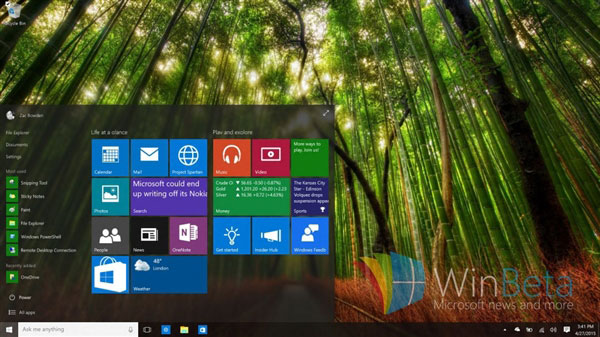 win10开始菜单及任务栏都已用上毛玻璃特效 视觉效果很养眼