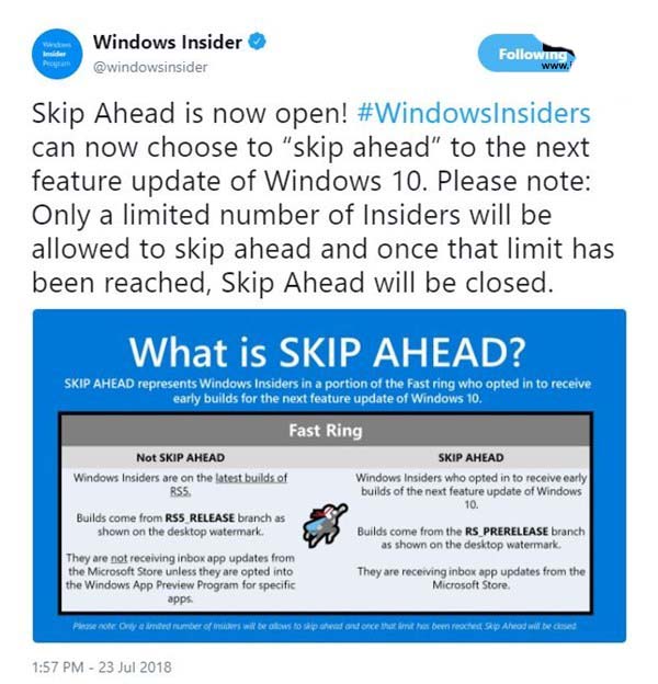 Win10 RS6/19H1跳跃预览通道限量开启