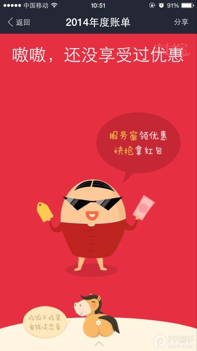 支付宝钱包2014年度账单来了 给好友拍马屁去吧