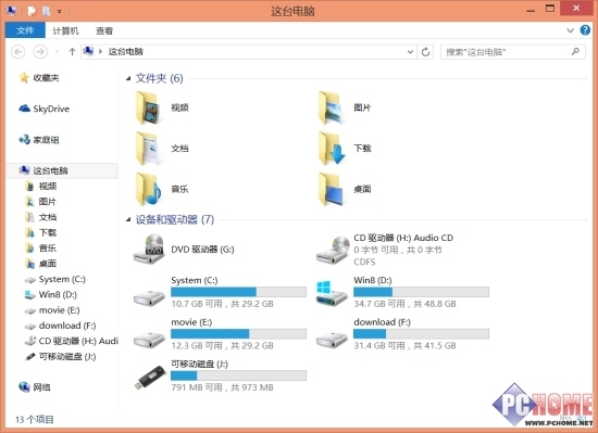 如何将U盘与Win8.1的所有混在一起的存储设备和驱动器分开显示