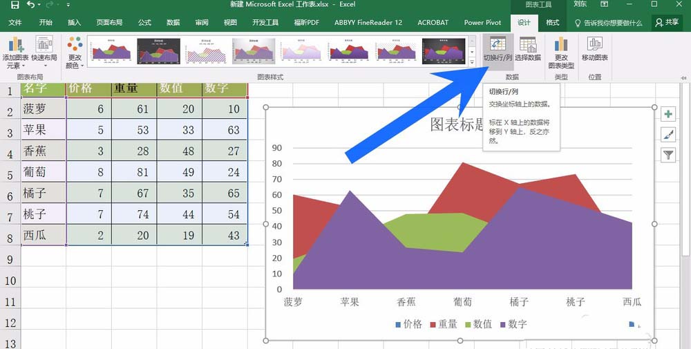Excel2016表格中的图表怎么切换行列?