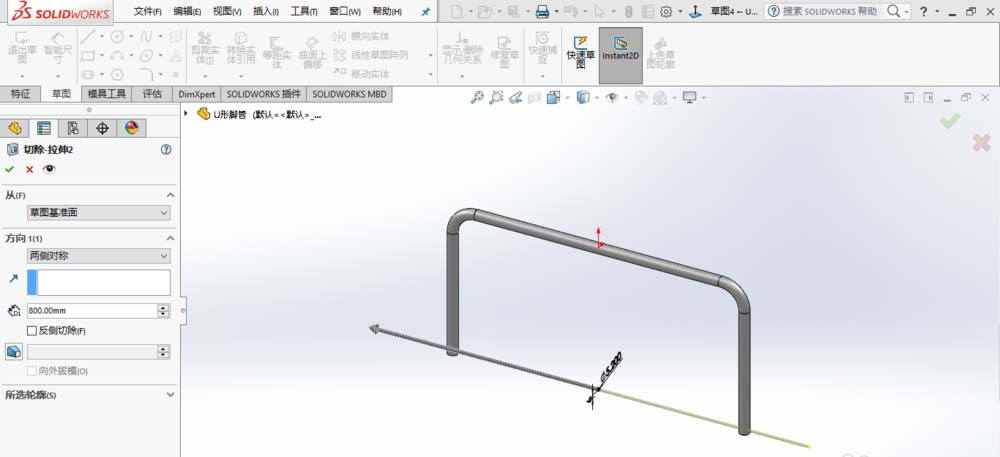 solidworks2017画U型空心管脚?
