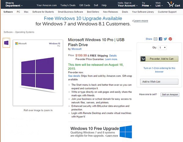最低745元  U盘版Windows 10提前上架