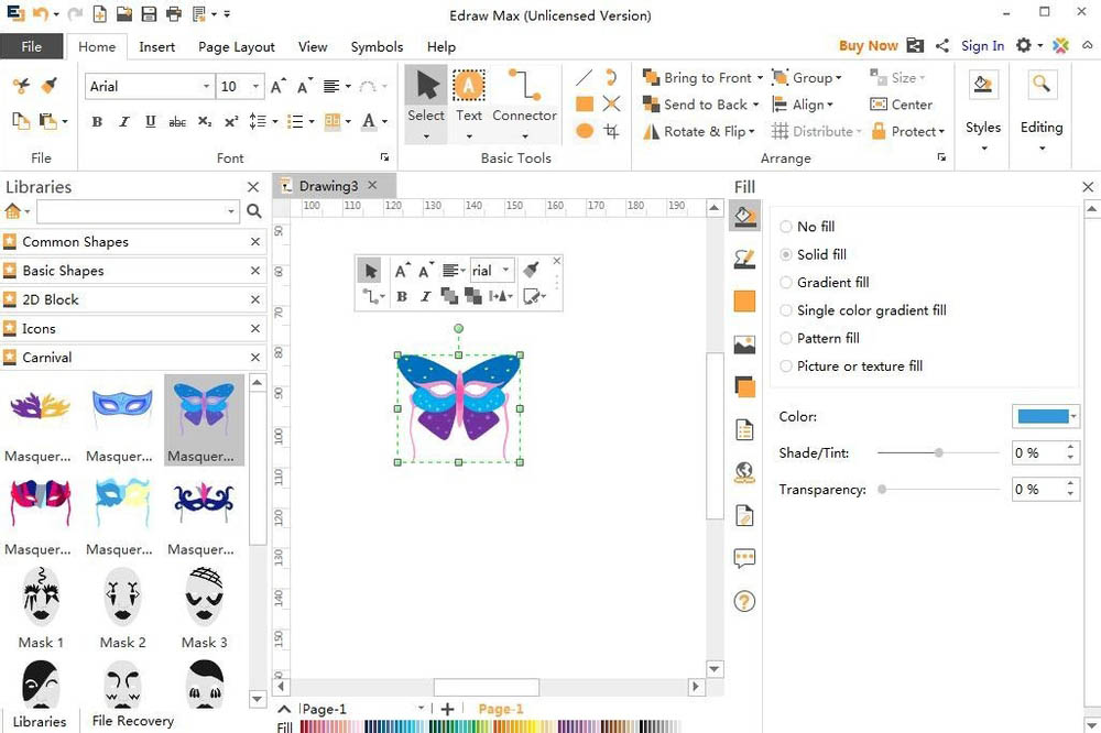Edraw Max亿图图示怎么创建蝴蝶狂欢节面罩?