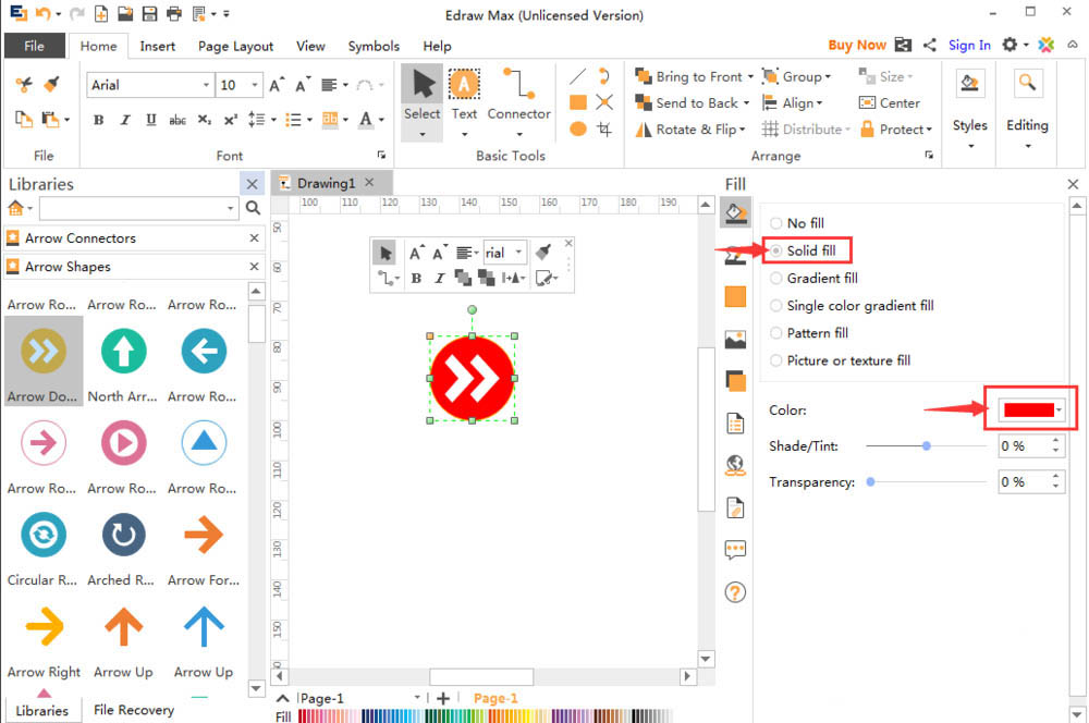 Edraw Max怎么设计快进图标? 亿图图示画红色圆形双向箭头的技巧