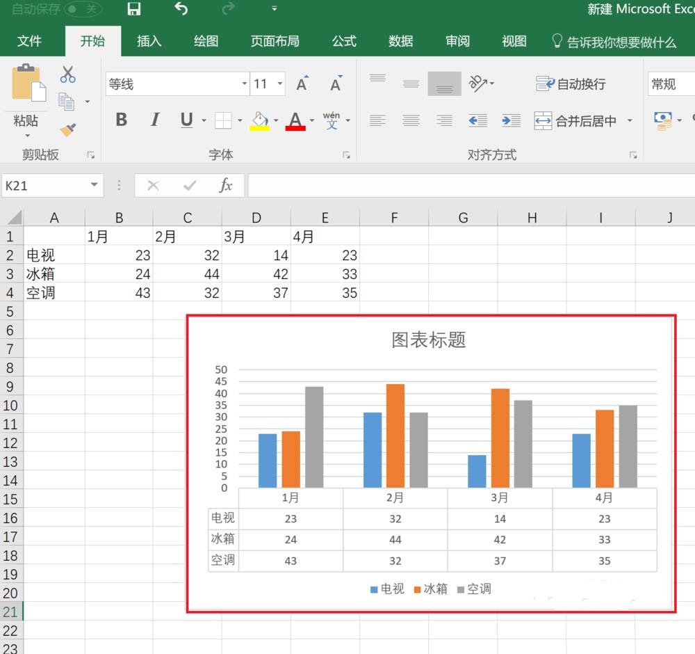 Excel2016图表底部怎么添加数据表格?