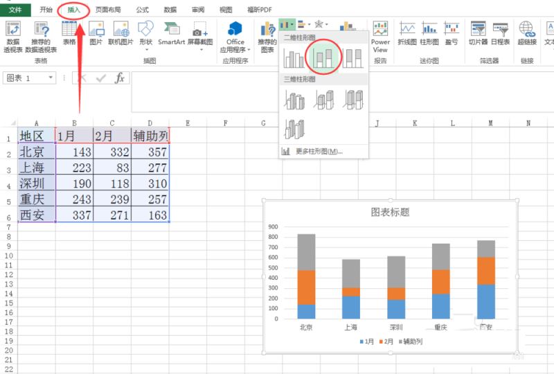 excel建立双层柱形图表的方法