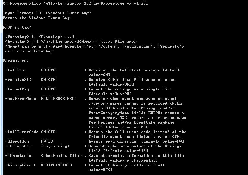 windows安全日志分析工具logparser用法详解