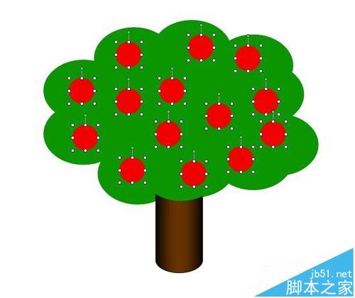 PPT怎么使用组合图形功能给苹果树添加红苹果?