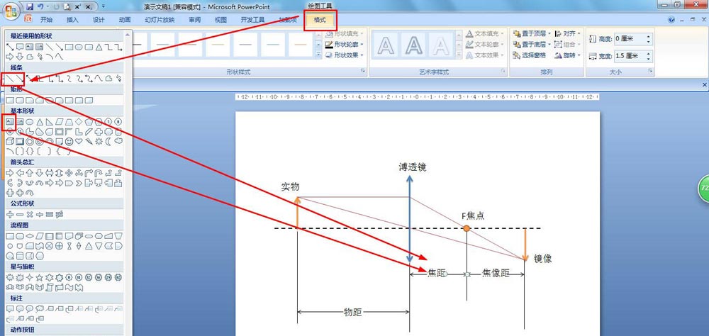 ppt怎么绘制物距与像距的关系图课件?