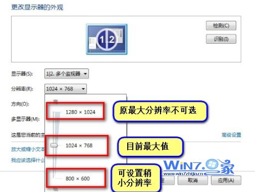 Win7台式机电脑调整某个分辨率时发现根本不能调整