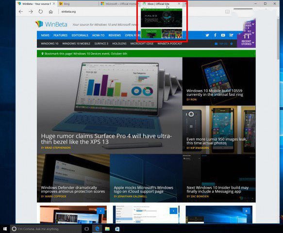 Win10预览版10558：Edge浏览器加入标签页预览