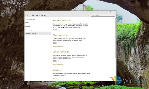 Win10 10074最新预览版：Windows Defender有新家了