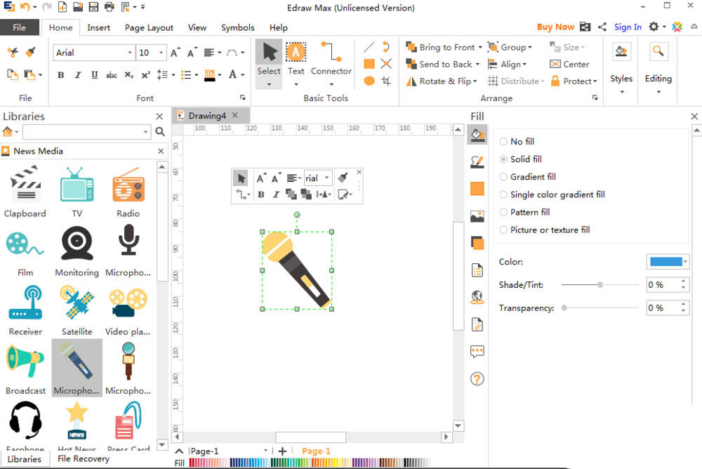 Edraw Max亿图图示怎么快速绘制麦克风图形?