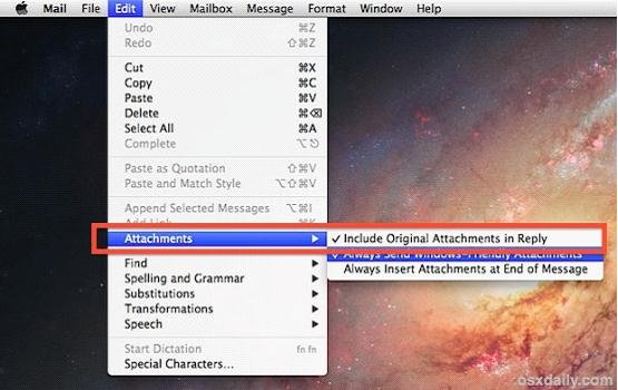 Mac OS X如何在回复邮件时包含附件不让其消失
