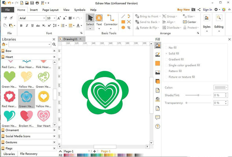 Edraw Max亿图图示怎么创建绿色花边心?