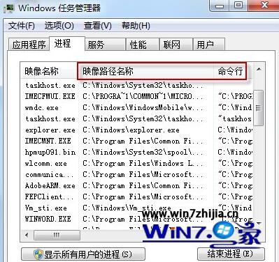 Win7任务管理器如何显示映像路径即进程所对应的文件路径和参数