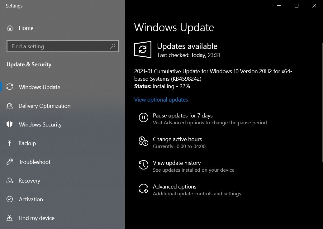 Win10版本20H2/2004 Build 19042.746/19041.746累积更新补丁KB4598242推送