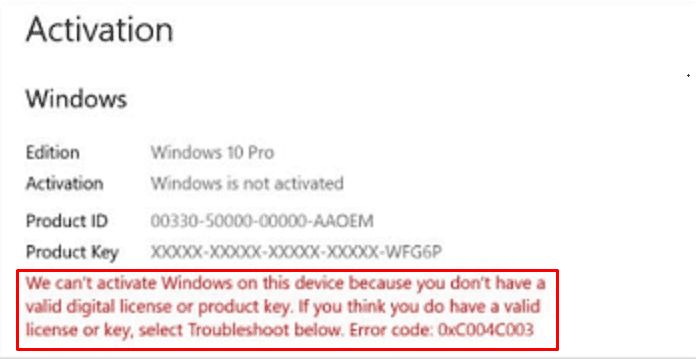 微软惹祸!Win10新更新导致设备出现0xc004c003激活失败问题