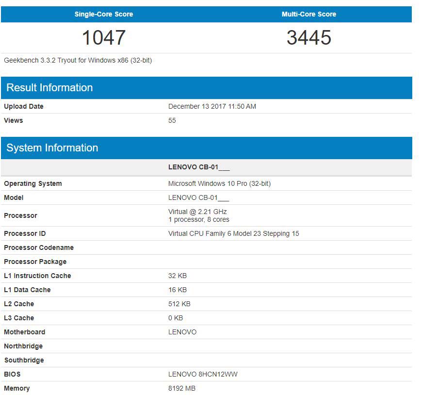 联想骁龙835版win10笔记本跑分曝光 4GB内存超过4000