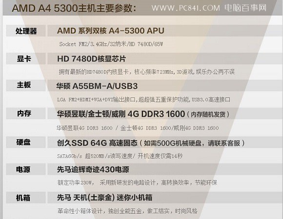 入门APU主机配置 1199元双核APU家用娱乐电脑配置推荐