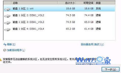 U盘装win7在格式化分区时提示安装程序无法创建新的系统分区