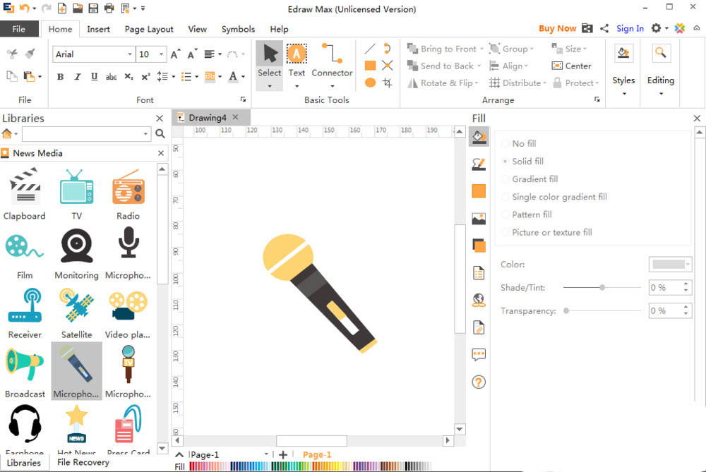 Edraw Max亿图图示怎么快速绘制麦克风图形?