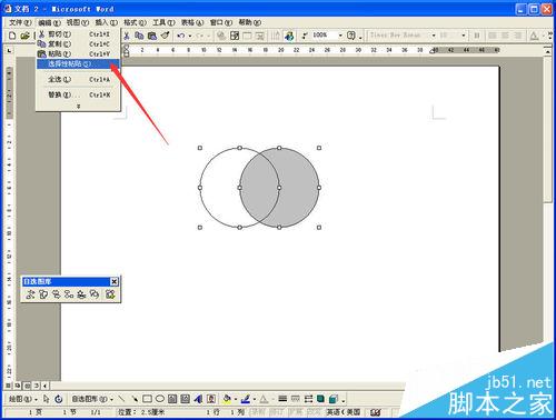 Word怎么将两个圆交叉重叠部分填充阴影?
