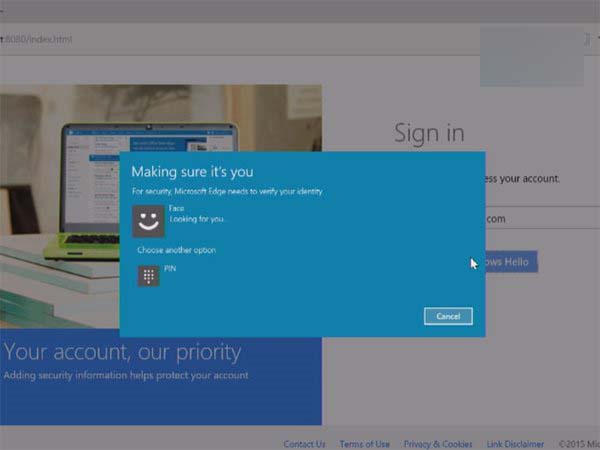 Win10系统 Edge浏览器生物识别功能详解