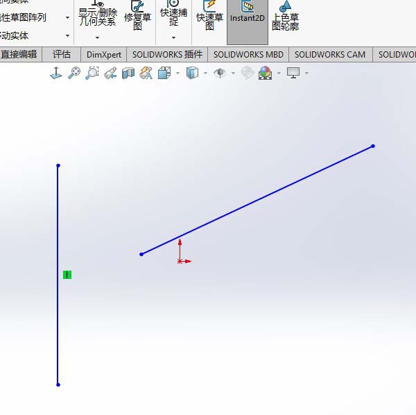 SolidWorks2018两条线怎么相交?
