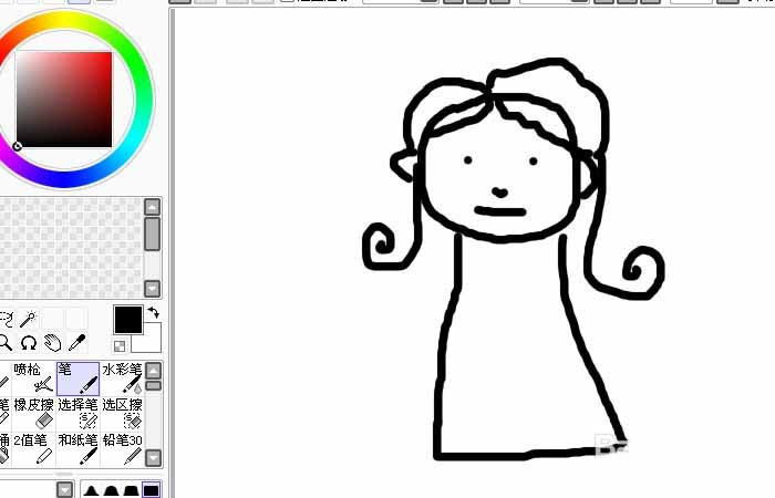 Sai怎么使用画笔工具画一个简笔画小女孩?