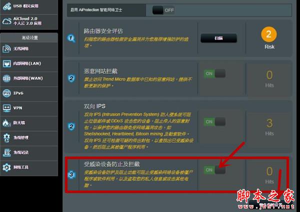 华硕RT-AC86U路由器如何拦截感染病毒的设备连接?