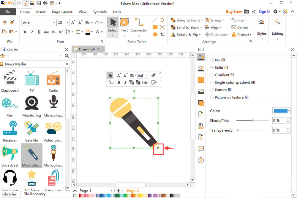 Edraw Max亿图图示怎么快速绘制麦克风图形?