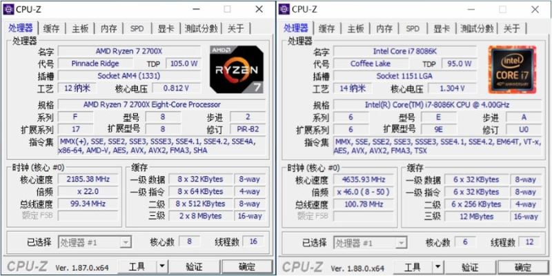 AMD锐龙7 2700X和Intel Core i7-8086K哪款值得买 两款CPU对比评测