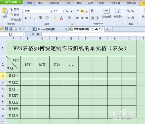 在WPS表格中快速制作带斜线的表头(单元格)