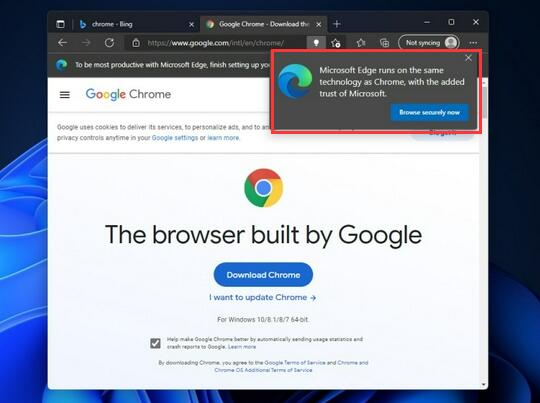 微软屏蔽谷歌？使用Edge 安装谷歌 Chrome 浏览器时再现弹窗警告