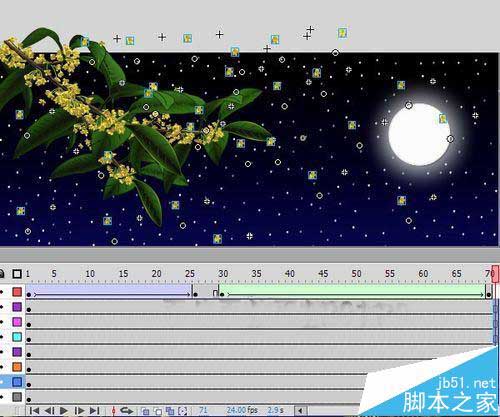 flash怎么制作一个桂花飘香的树下赏月的动画