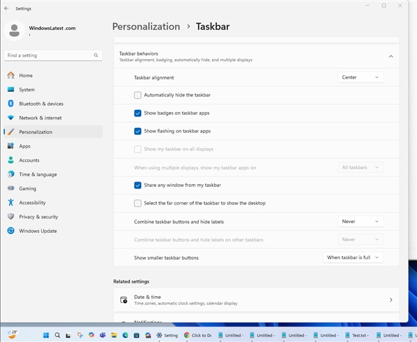 微软测试Win11实用功能!任务栏图标可缩小