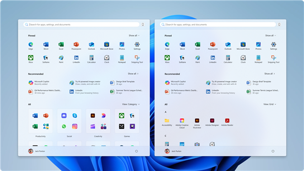 微软推送测试全新Windows开始菜单：所有应用一页显示、两种视图