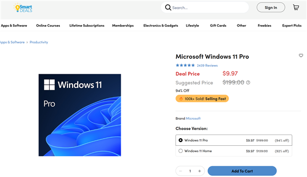 价格暴降94% 微软Win11系统优惠促销：70块钱永久入手