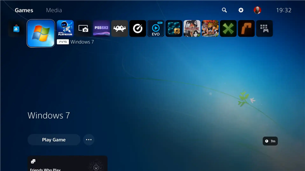 玩家整活新高度！PS5主菜单直接入Windows 7：经典开机动画重现