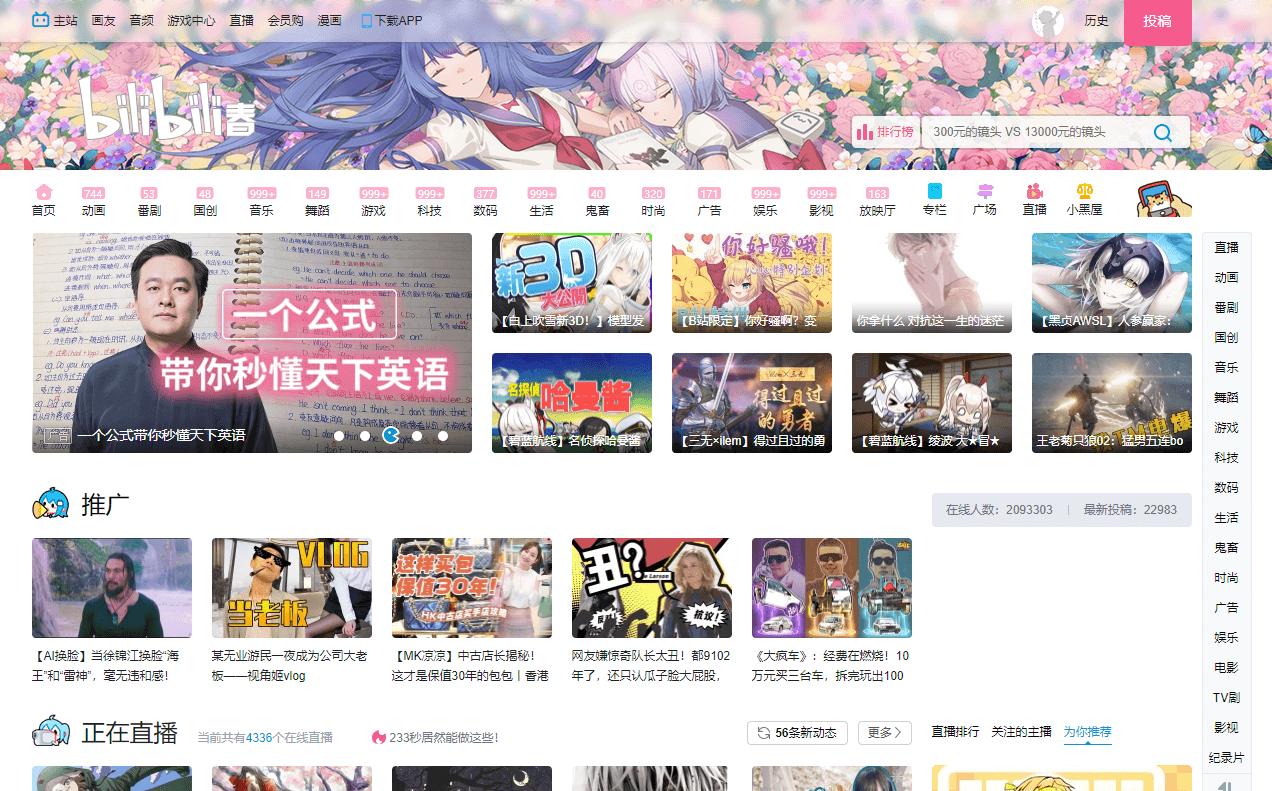 哔哩哔哩网页版截图