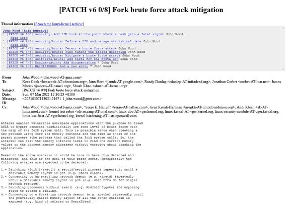防止fork暴力攻击,Linux新增Brute安全模块